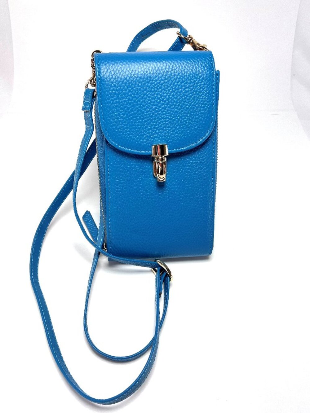 Leather Cross Body Cel Phone Bag - Turquoise